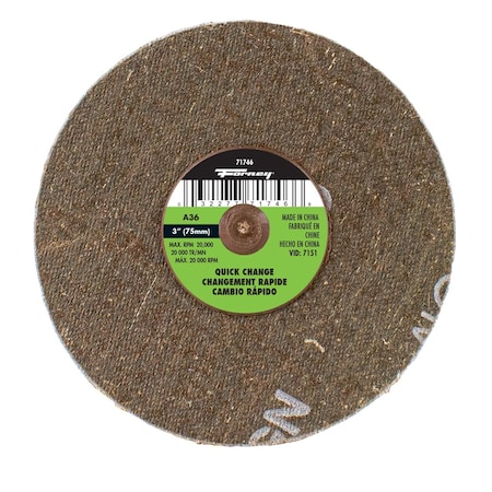 Forney Quick Change Sanding Disc, 3 in, 36 Grit 71746